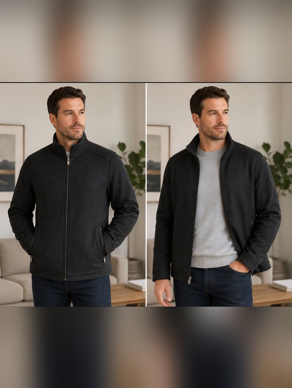 Michael Kors Men's XL Gray Wool Blend Bomber Jacket Quilted Lining Full Zip